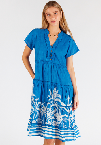 LULALIFE RILEY COTTON TIERED DRESS - COBALT