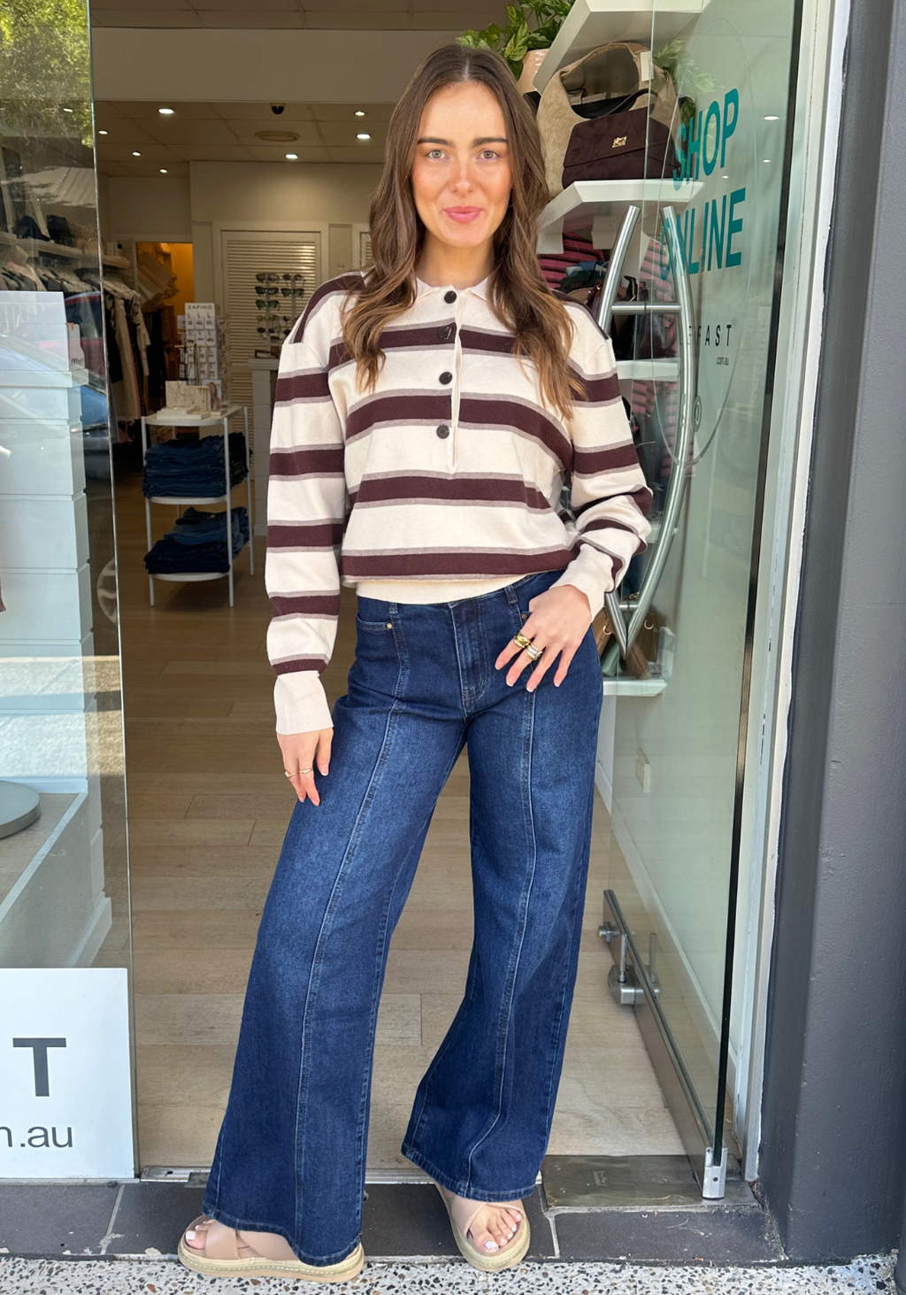 EMMY COLLARED KNIT JUMPER - LATTE LINES