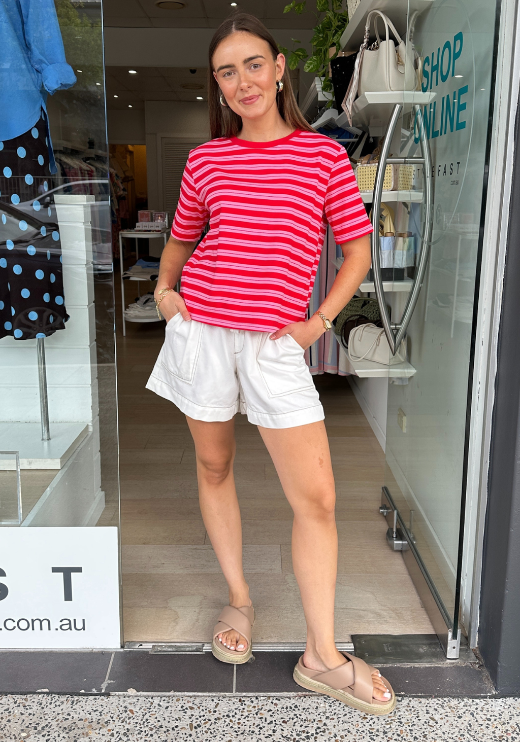 EMMA STRIPE TEE - RED/PINK