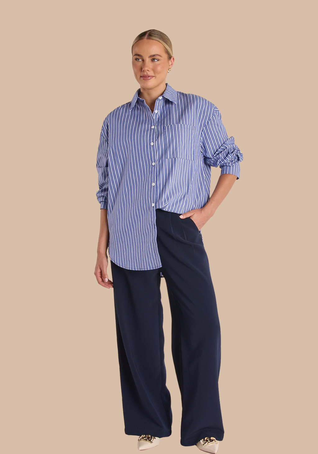 FEATHER + NOISE EMILY SHIRT - COBALT STRIPE