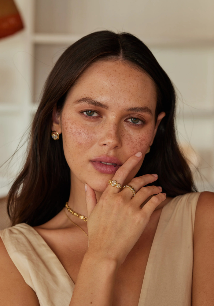 TONI MAY TRINITY RING - WHITE TOPAZ/GOLD