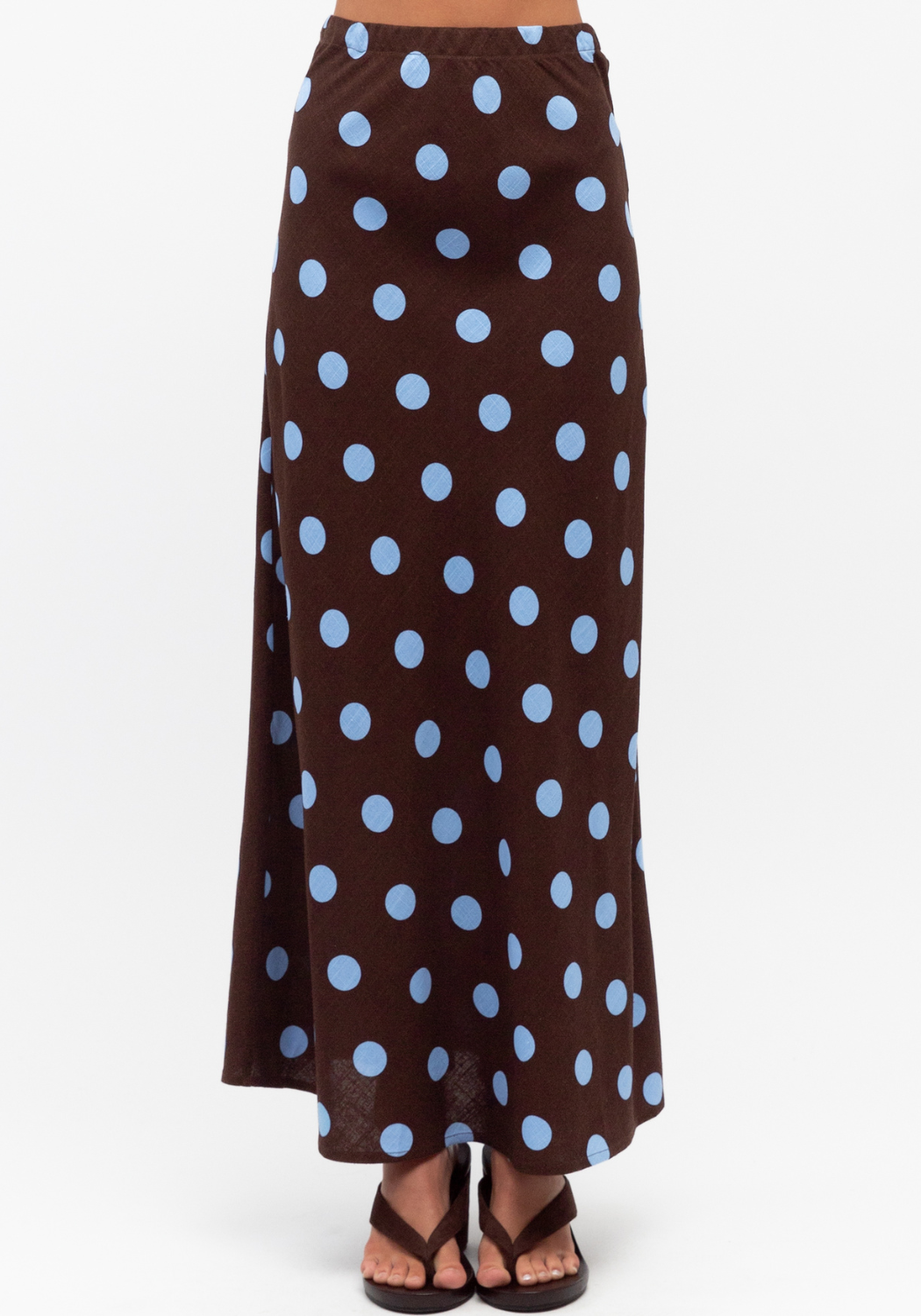 SABRINA MIDI SKIRT - CHOCOLATE & BLUE SPOT