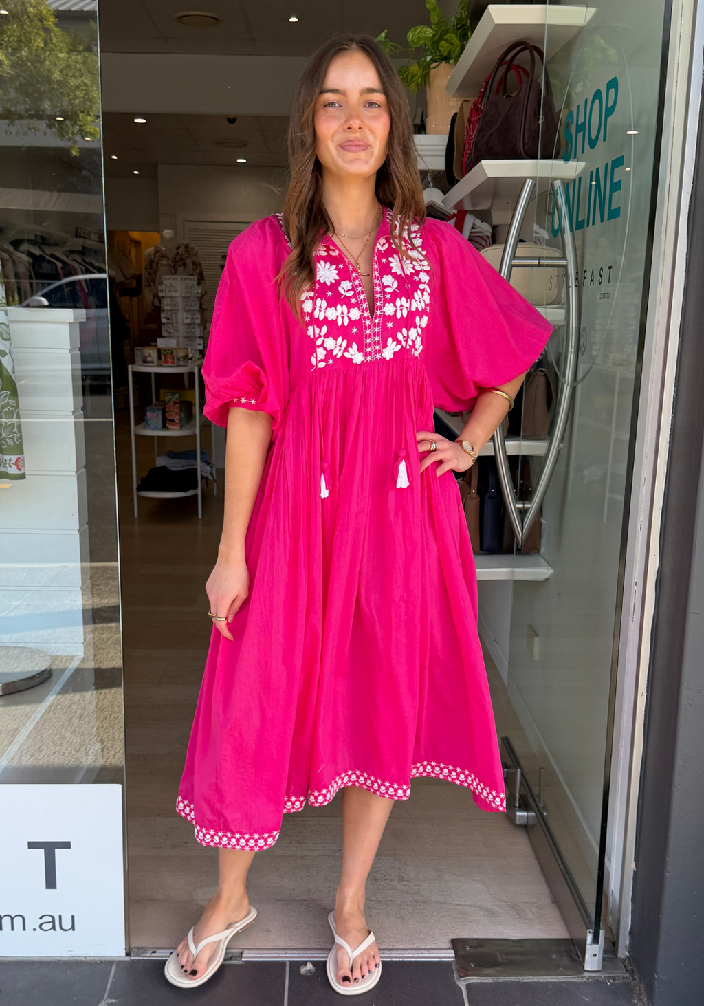 FIESTA MIDI DRESS - HOT PINK