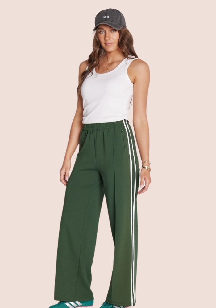 NOAH FULL LENGTH WIDE LEG PANT - GREEN STRIPE