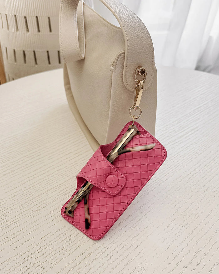 Load image into Gallery viewer, LOUENHIDE SKITTLE SUNGLASS CASE - WOVEN HOT PINK