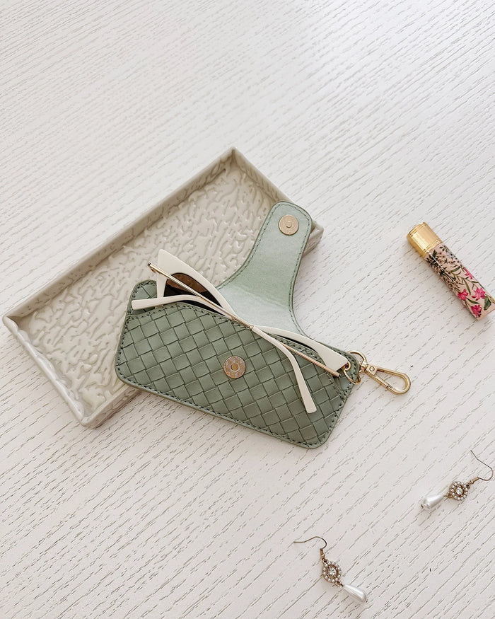 Load image into Gallery viewer, LOUENHIDE SKITTLE SUNGLASS CASE - WOVEN SAGE GREEN