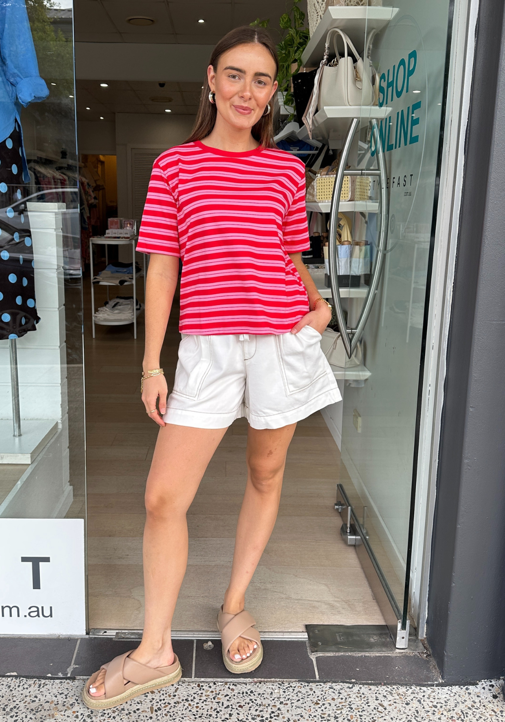 EMMA STRIPE TEE - RED/PINK
