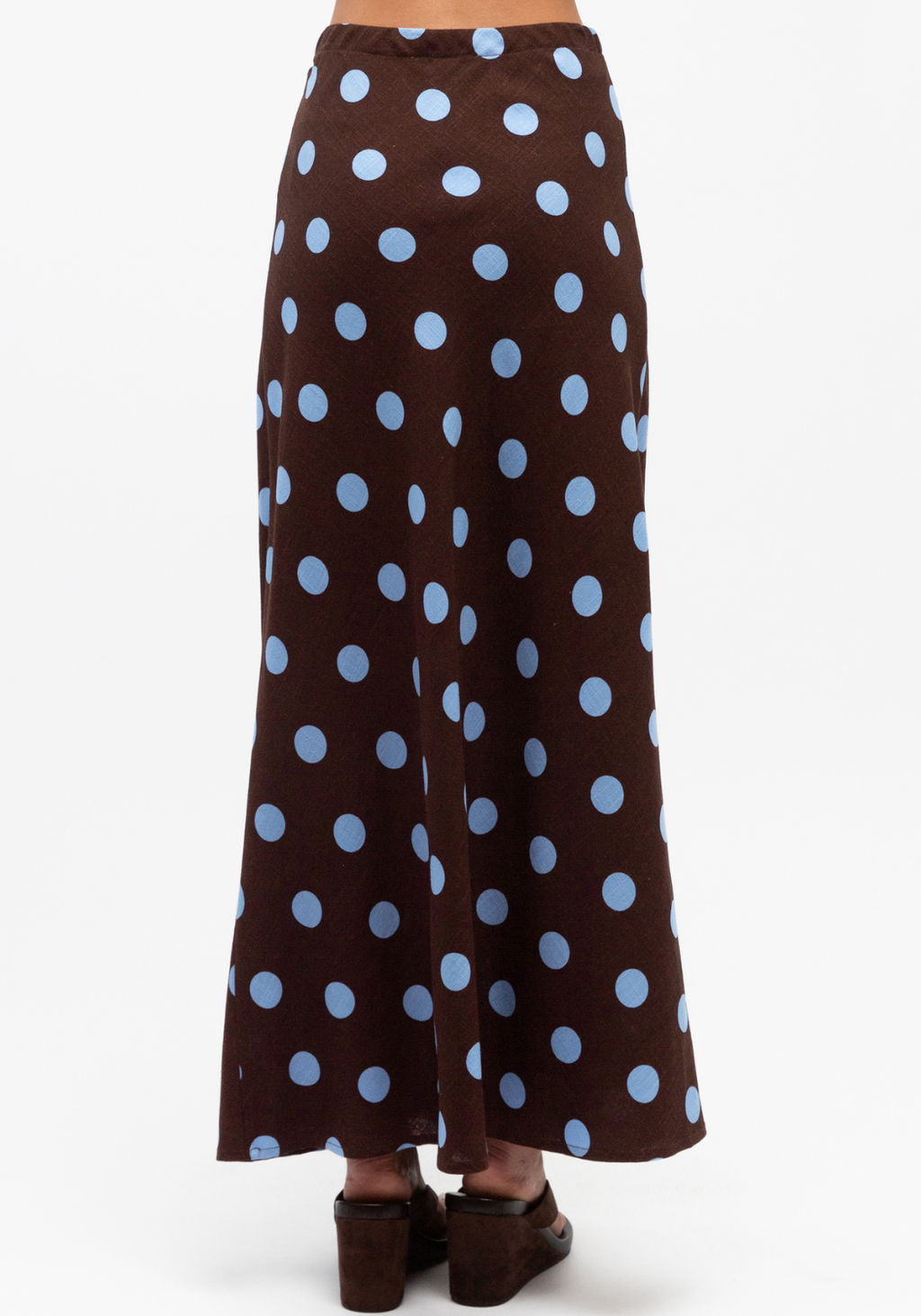 SABRINA MIDI SKIRT - CHOCOLATE & BLUE SPOT