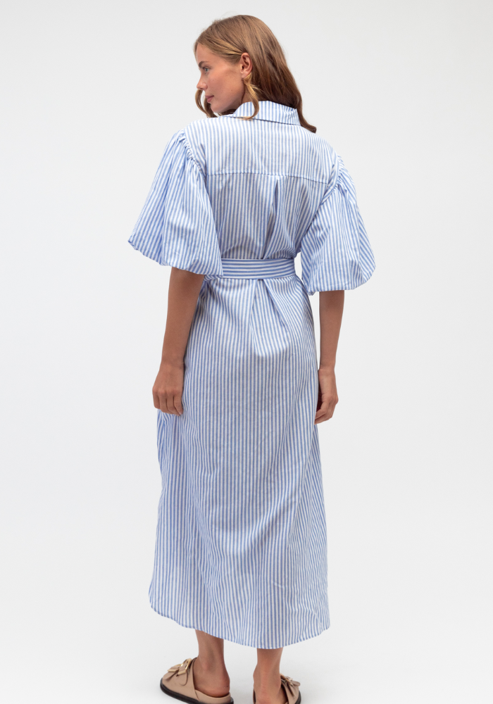 RUBY EMBROIDERED SHIRTDRESS - BLUE/WHITE STRIPE