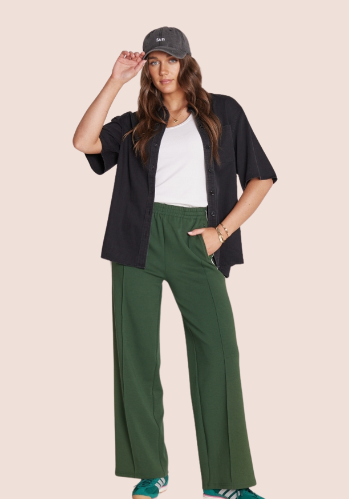 Load image into Gallery viewer, NOAH FULL LENGTH WIDE LEG PANT - GREEN STRIPE