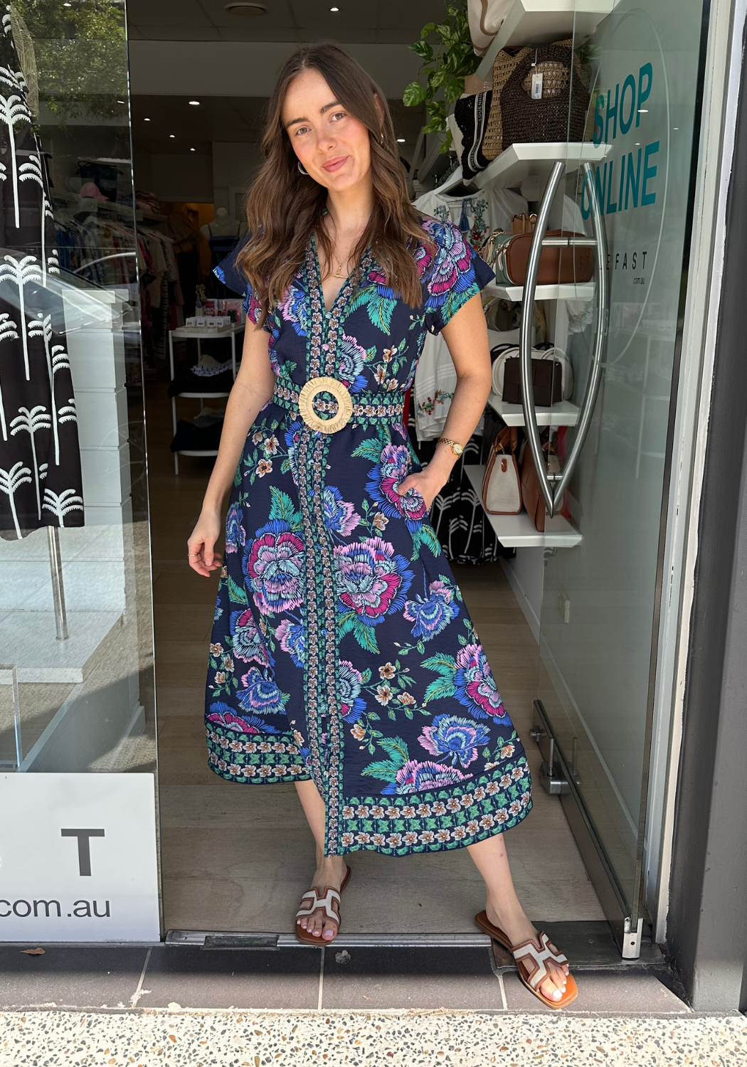 QUINN MIDI DRESS - NAVY FLORAL