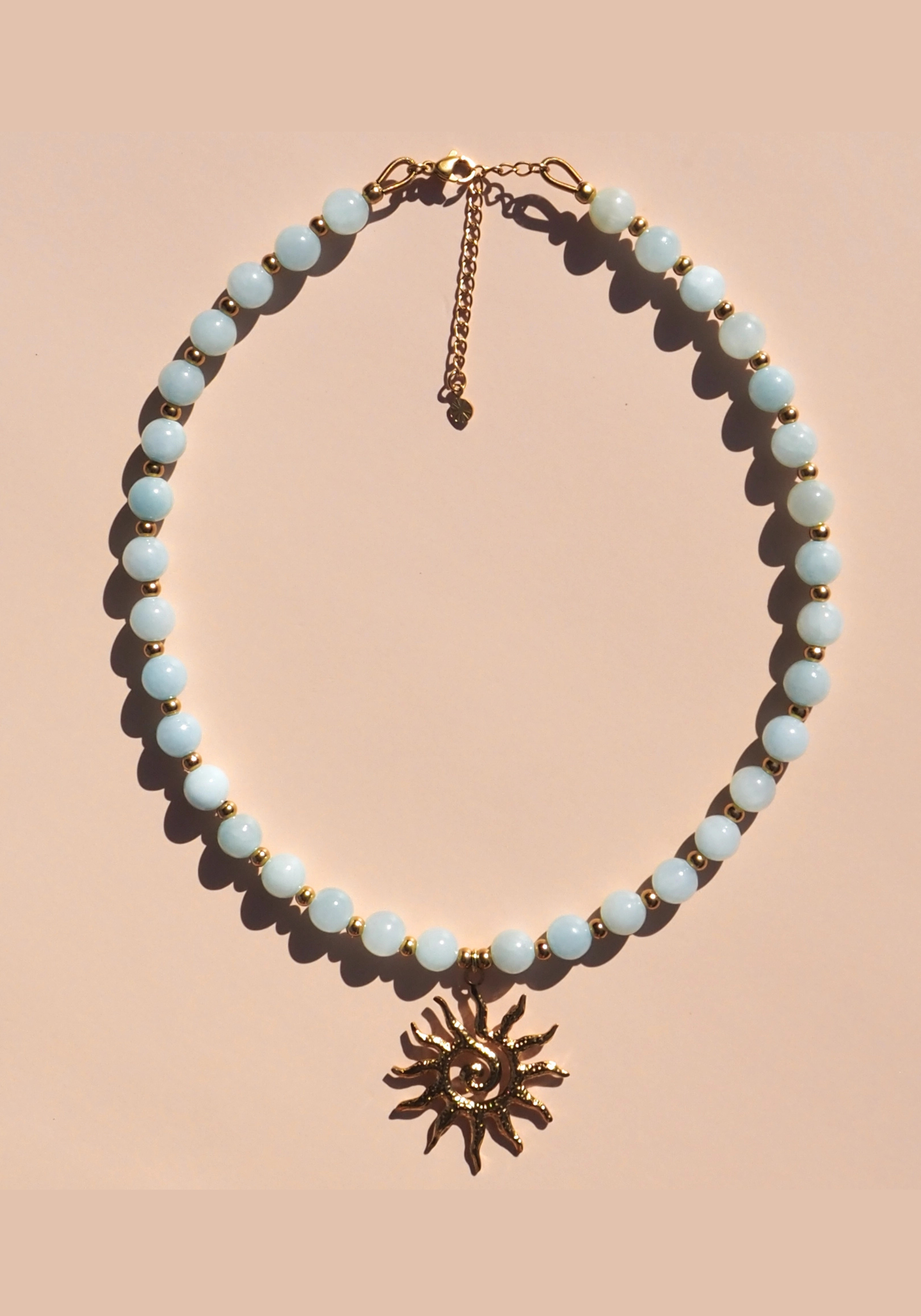 ALESI SPRIAL SUN BEADED GEMSTONE NECKLACE - BLUE & GOLD
