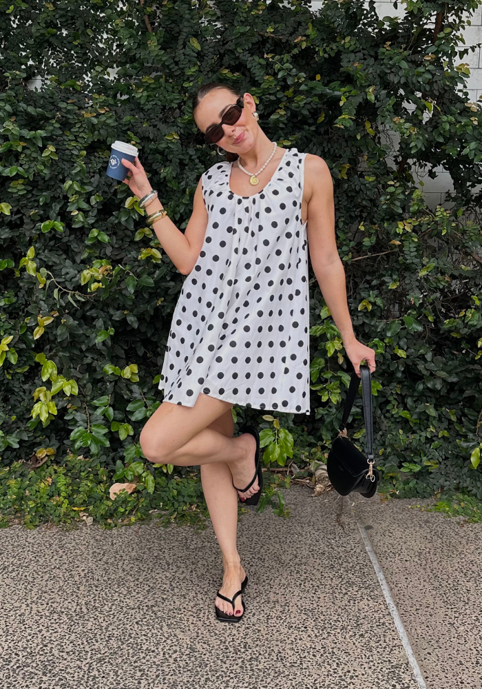 ZIVA A LINE MINI DRESS - BLACK & WHITE SPOT