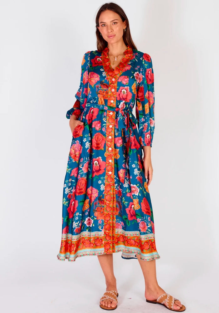 Load image into Gallery viewer, RUBYYAYA MEXICAN FLOWER MAXI DRESS - MULTI PRINT