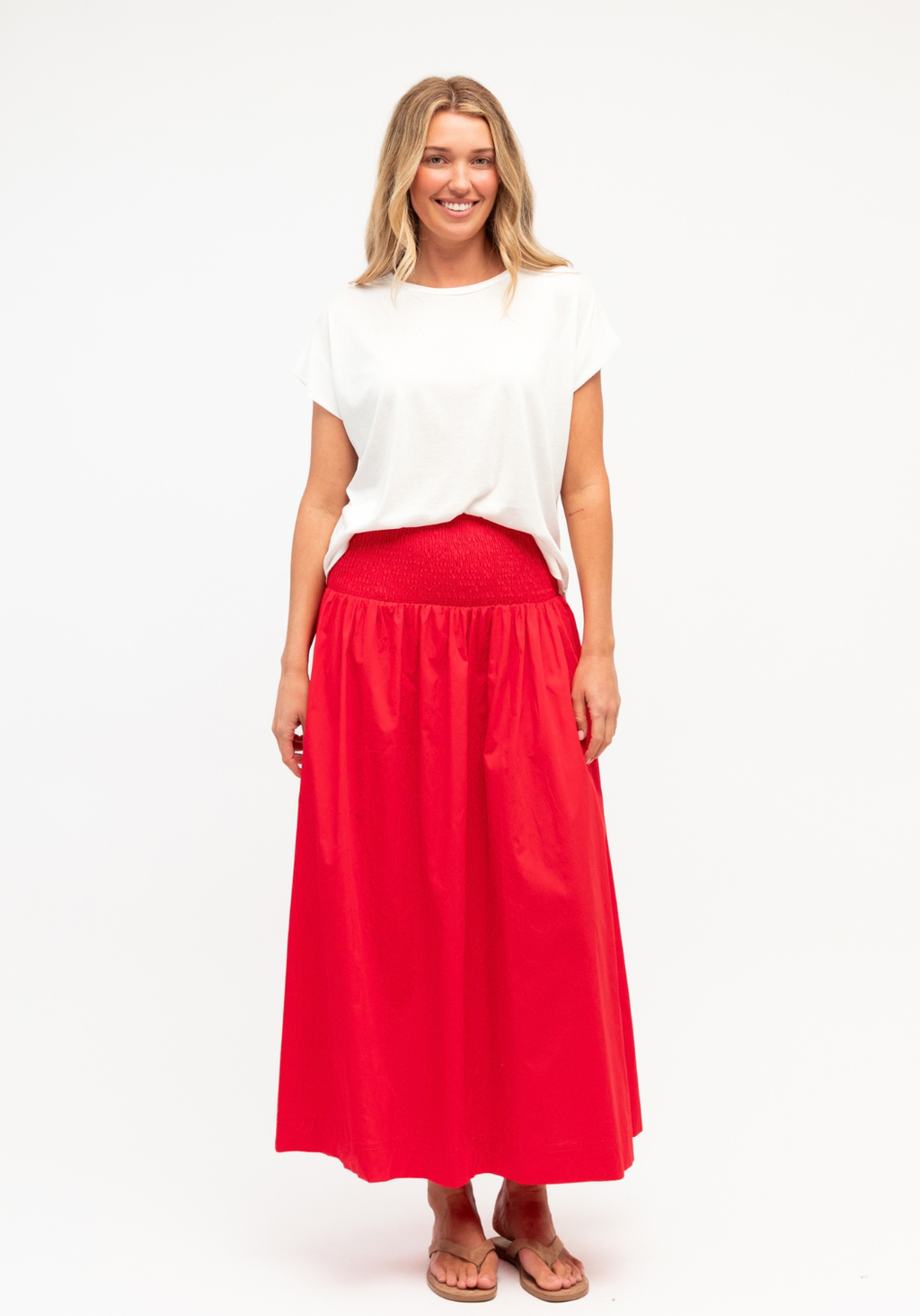 INES SHIRRED WAIST SKIRT - RED