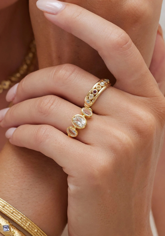 TONI MAY TRINITY RING - WHITE TOPAZ/GOLD