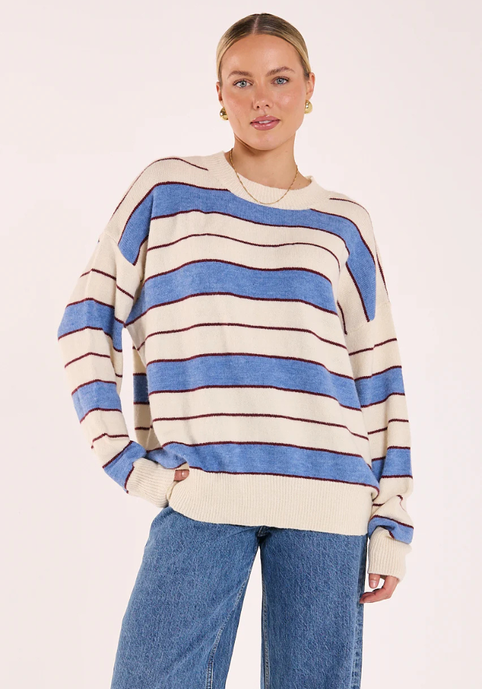 FEATHER + NOISE HOLLY KNIT - CREAM COBALT STRIPE