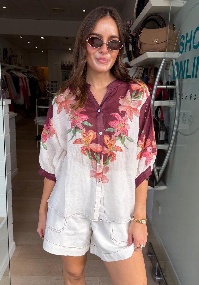 CALISTA LINEN SHIRT - WHITE FLORAL