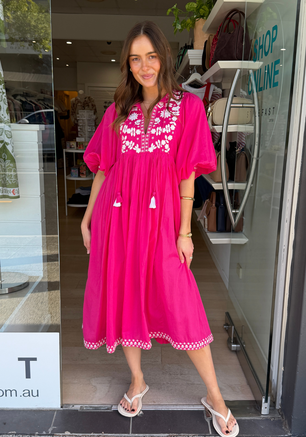 FIESTA MIDI DRESS - HOT PINK
