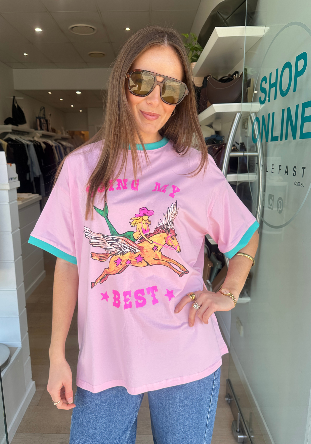 BY FRANKIE DOING MY BEST TEE - PINK/TEAL