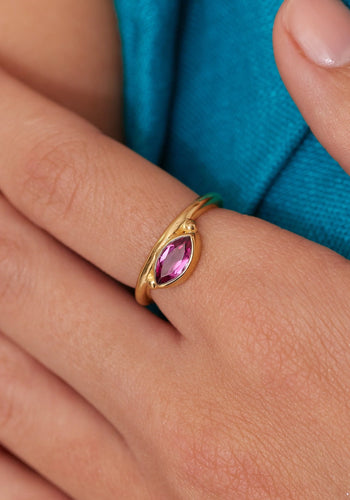 TONI MAY NYRA MARQUISE RHODOLITE STACKER RING - GOLD
