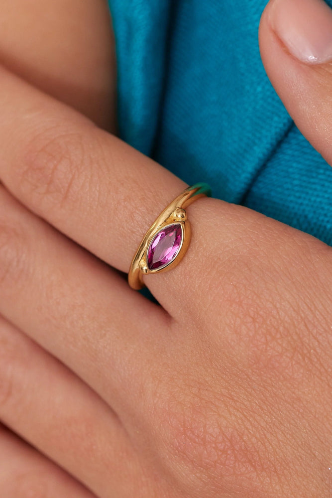 Load image into Gallery viewer, TONI MAY NYRA MARQUISE RHODOLITE STACKER RING - GOLD