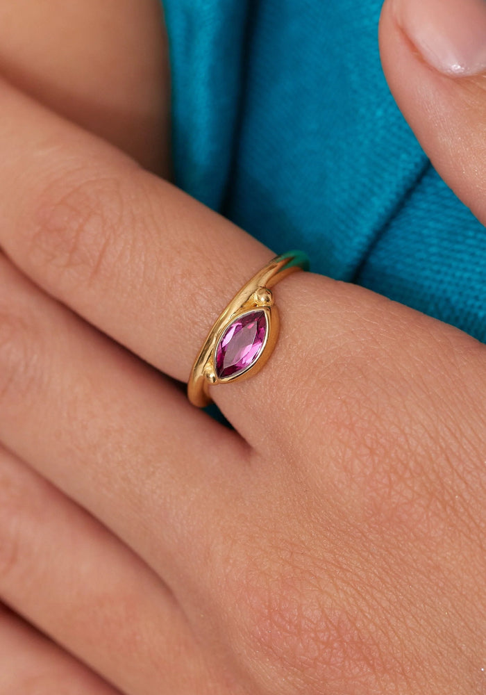TONI MAY NYRA MARQUISE RHODOLITE STACKER RING - GOLD