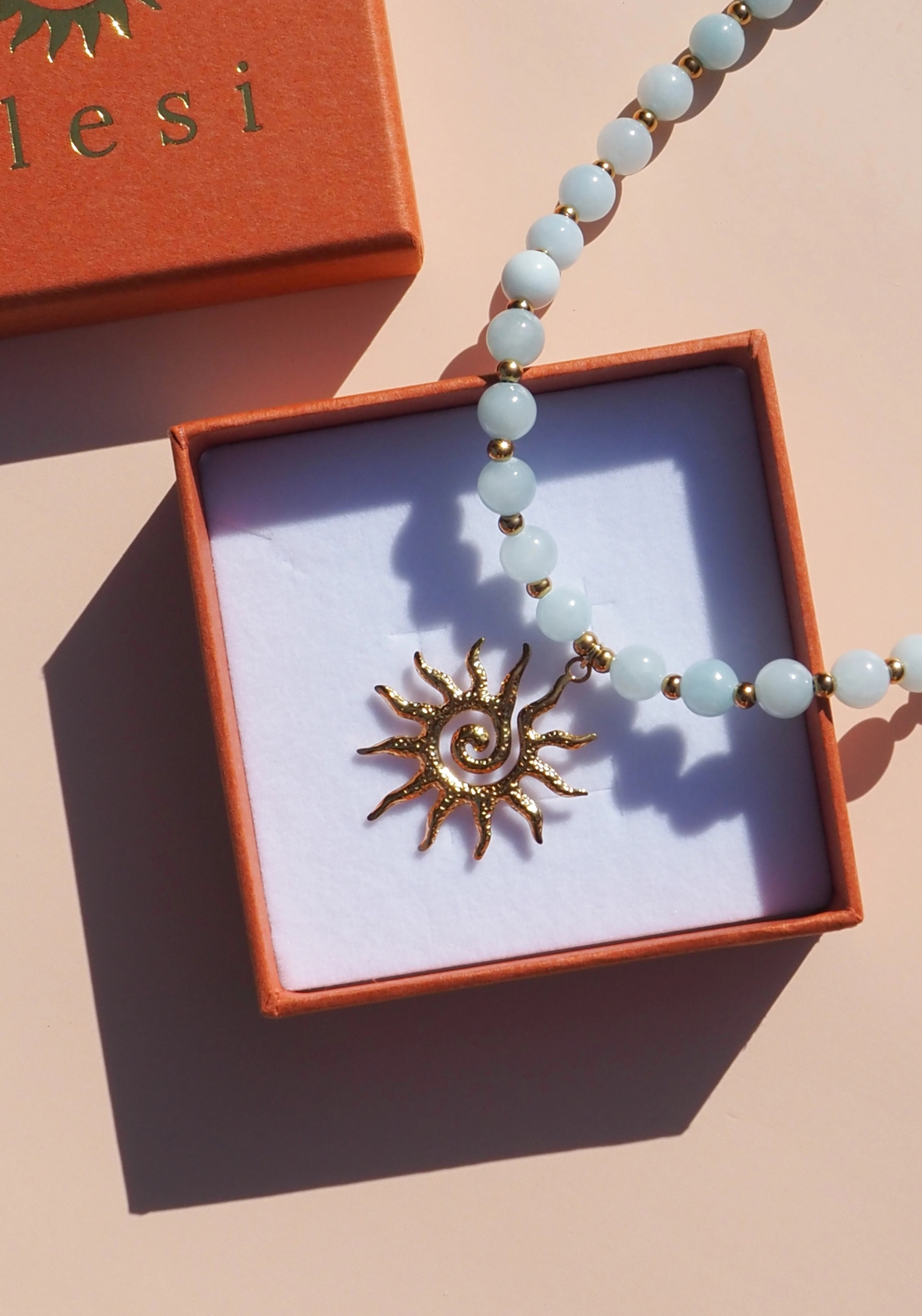 ALESI SPRIAL SUN BEADED GEMSTONE NECKLACE - BLUE & GOLD