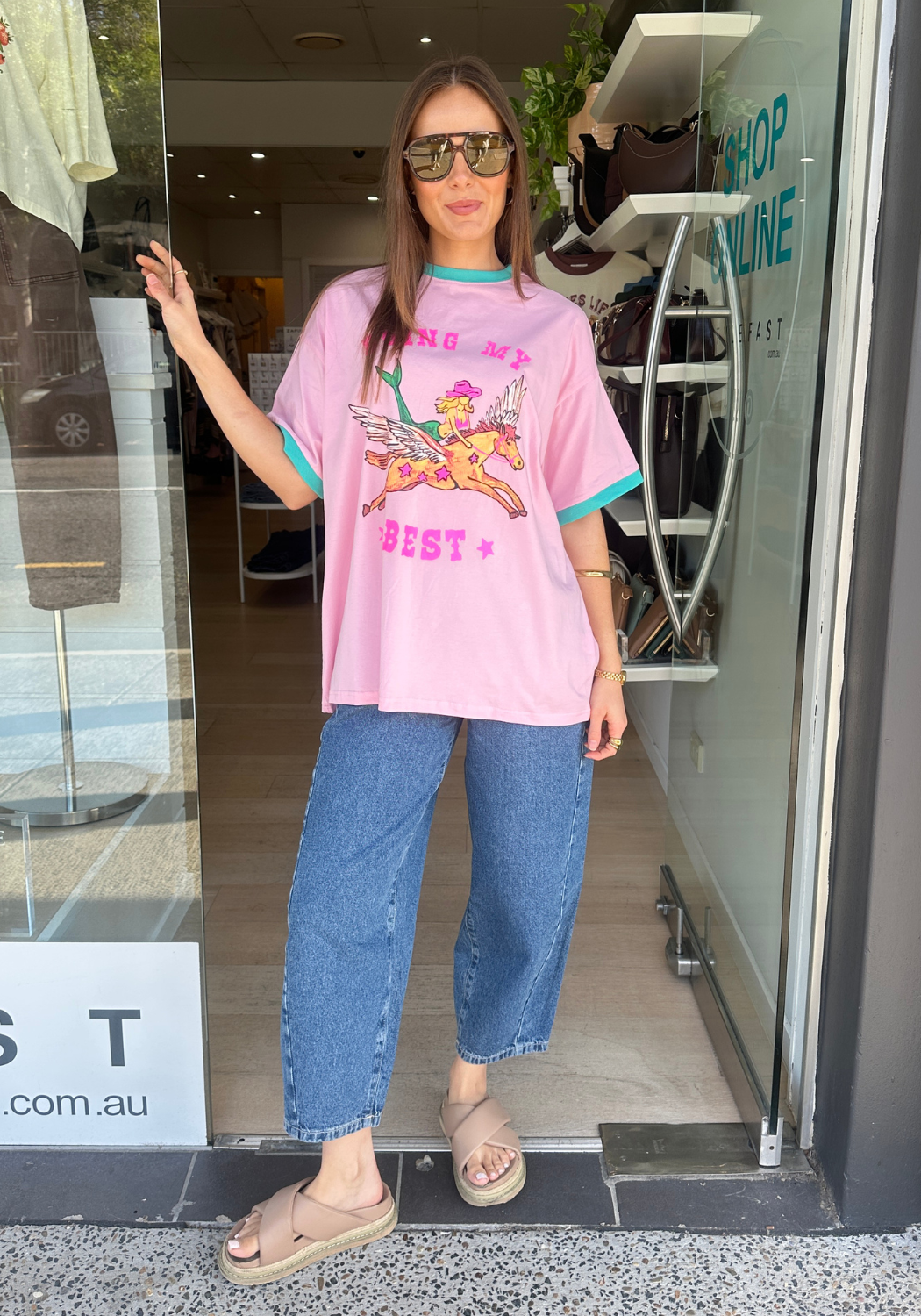 BY FRANKIE DOING MY BEST TEE - PINK/TEAL