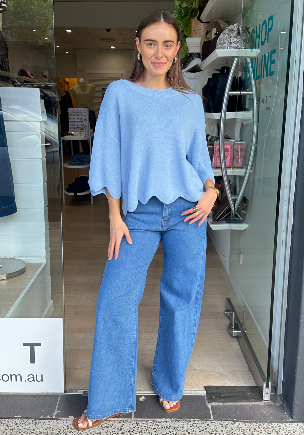 BONNIE SCALLOPED EDGE KNIT - BABY BLUE