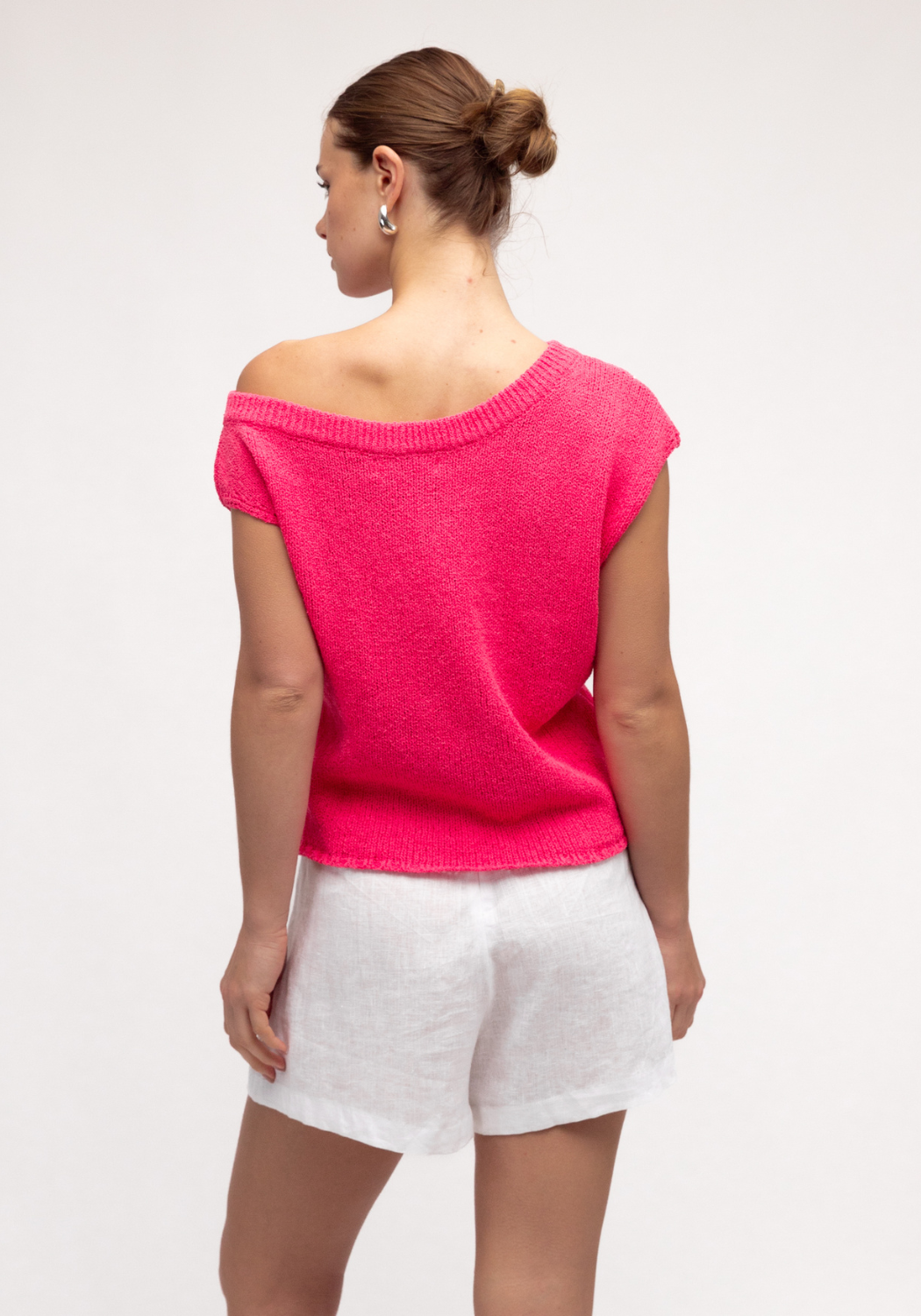 MADISON OFF THE SHOULDER KNIT TOP - HOT PINK