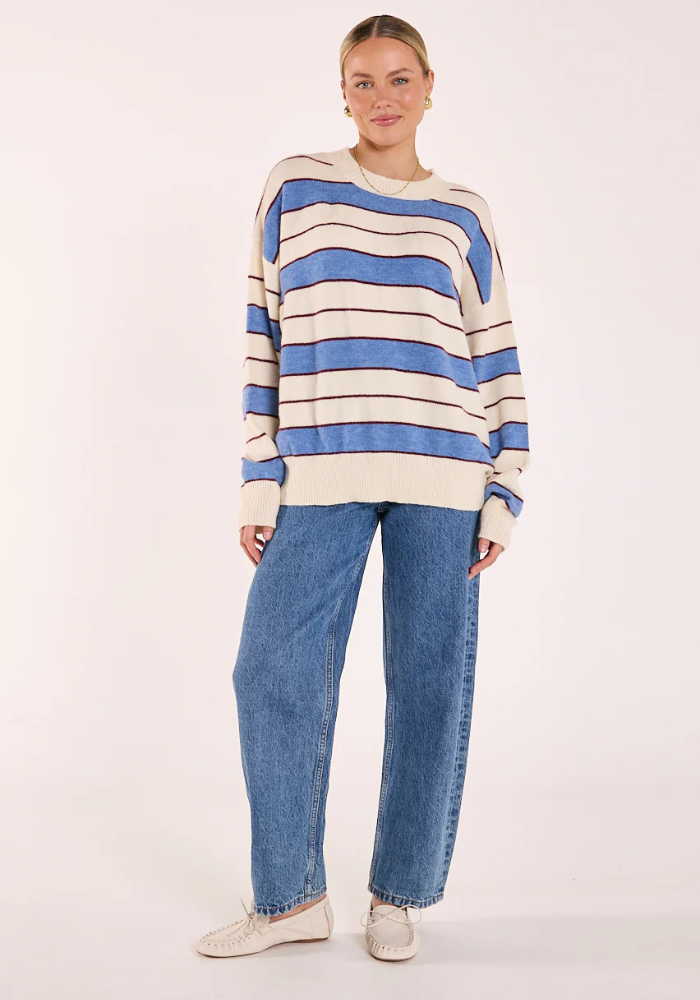 FEATHER + NOISE HOLLY KNIT - CREAM COBALT STRIPE