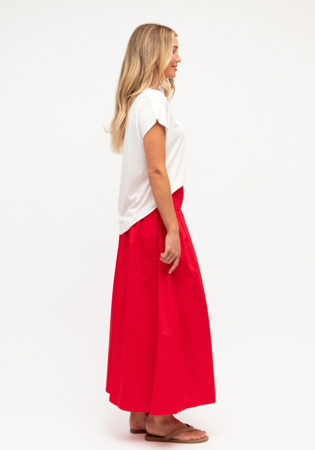 INES SHIRRED WAIST SKIRT - RED