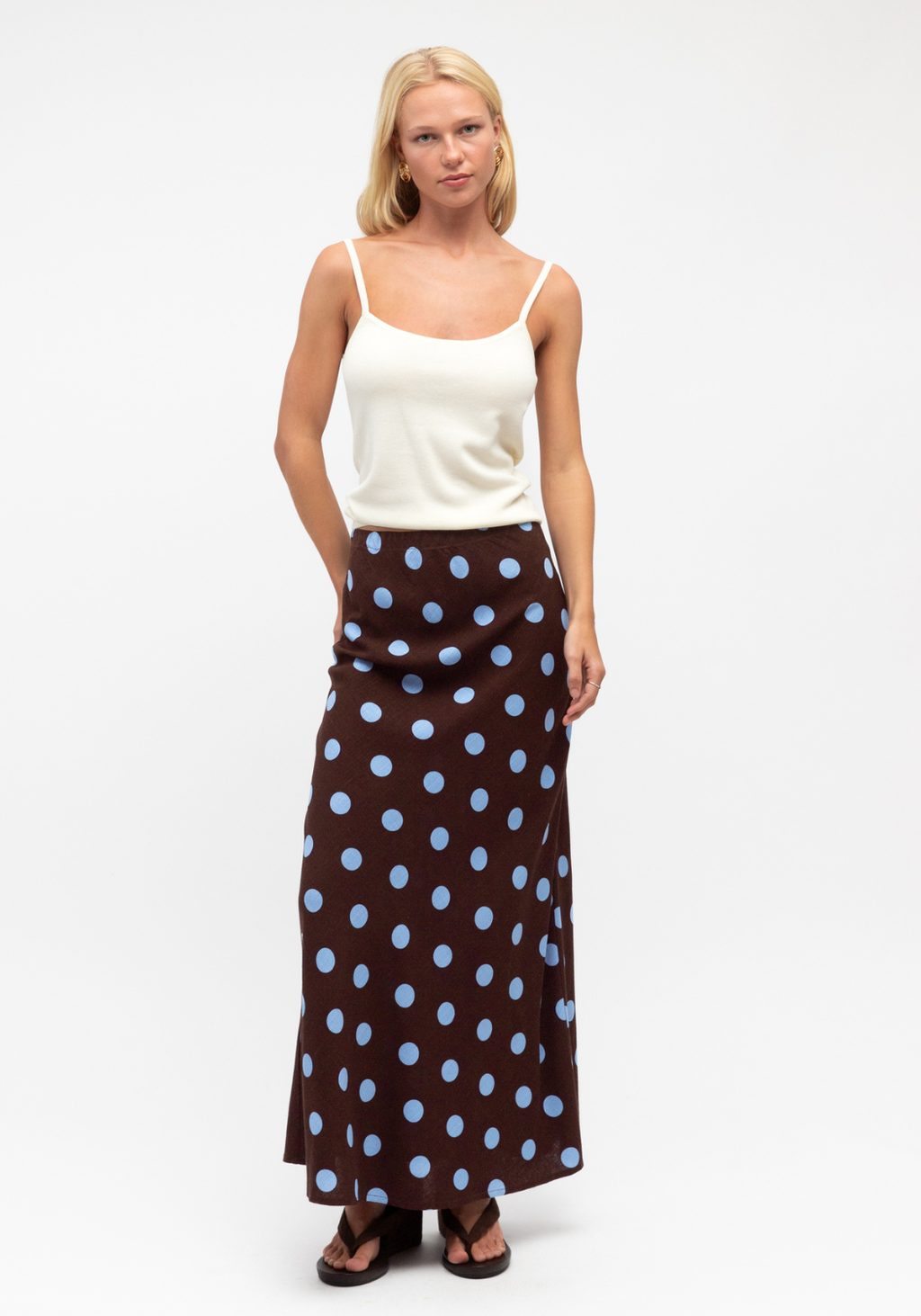 SABRINA MIDI SKIRT - CHOCOLATE & BLUE SPOT