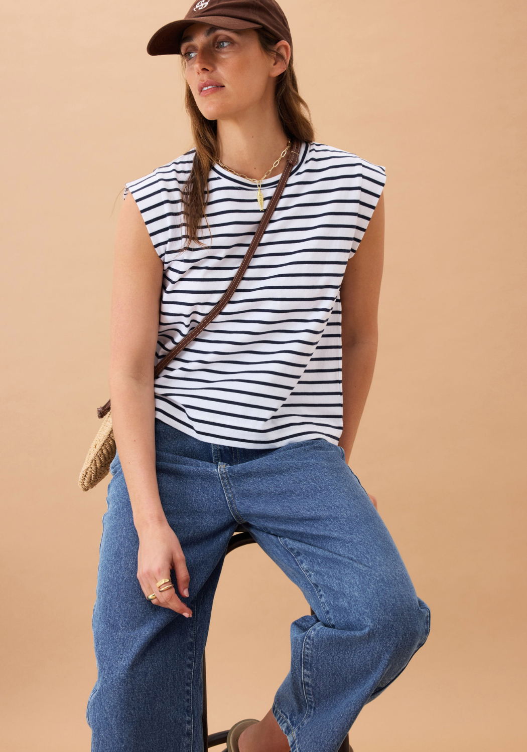CERES LIFE EXTENDED SHOULDER TEE - WHITE/FRENCH NAVY