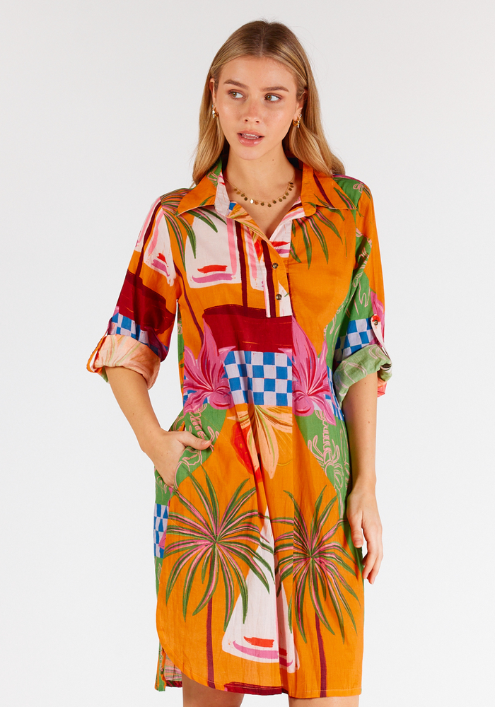 Load image into Gallery viewer, LULALIFE VIVIEN COTTON SHIRTMAKER DRESS - MULTI PRINT