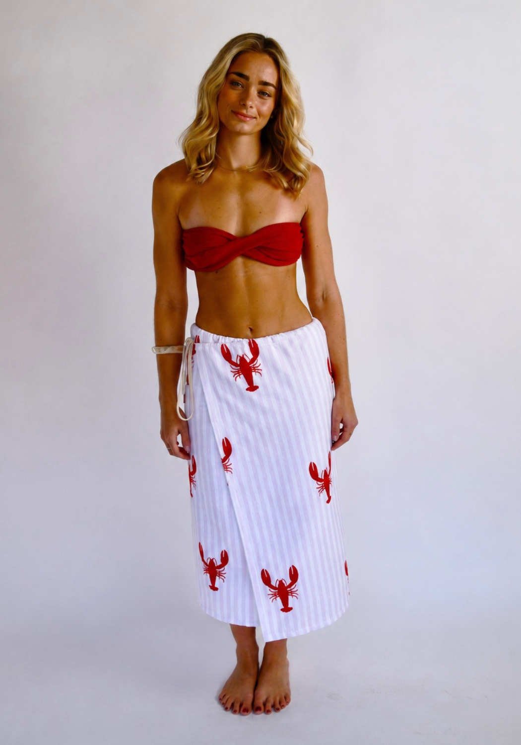 SASSY SURF LOBSTER ROLL BEACH TOWEL SKIRT - PINK/RED