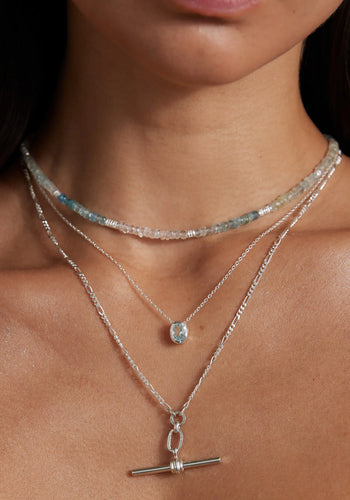 TONI MAY AQUAMARINE BEADED NECKLACE - SILVER