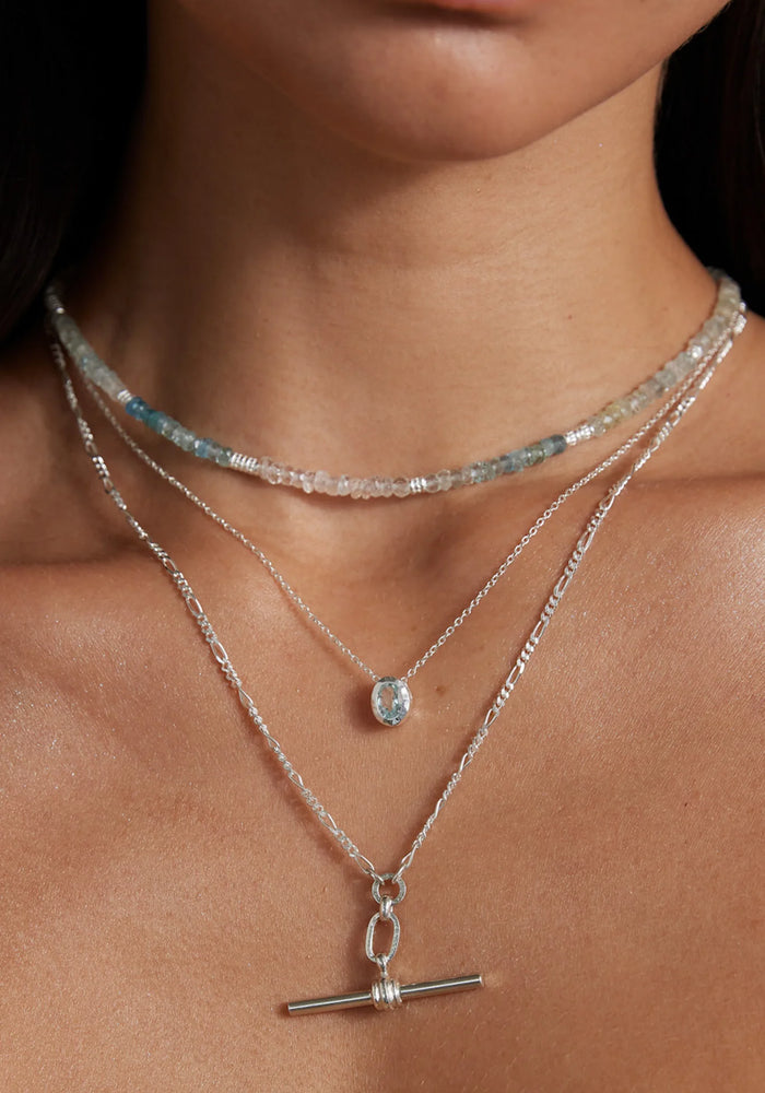 TONI MAY AQUAMARINE BEADED NECKLACE - SILVER