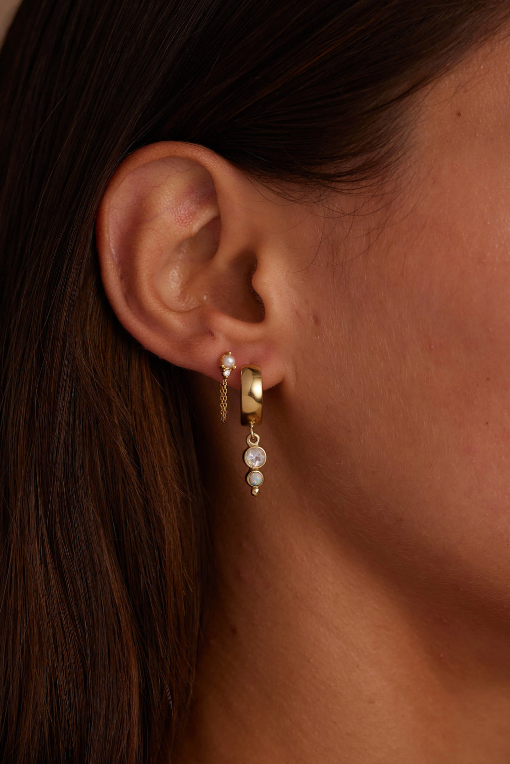 TONI MAY CORA OPAL MOONSTONE HUGGIES - GOLD