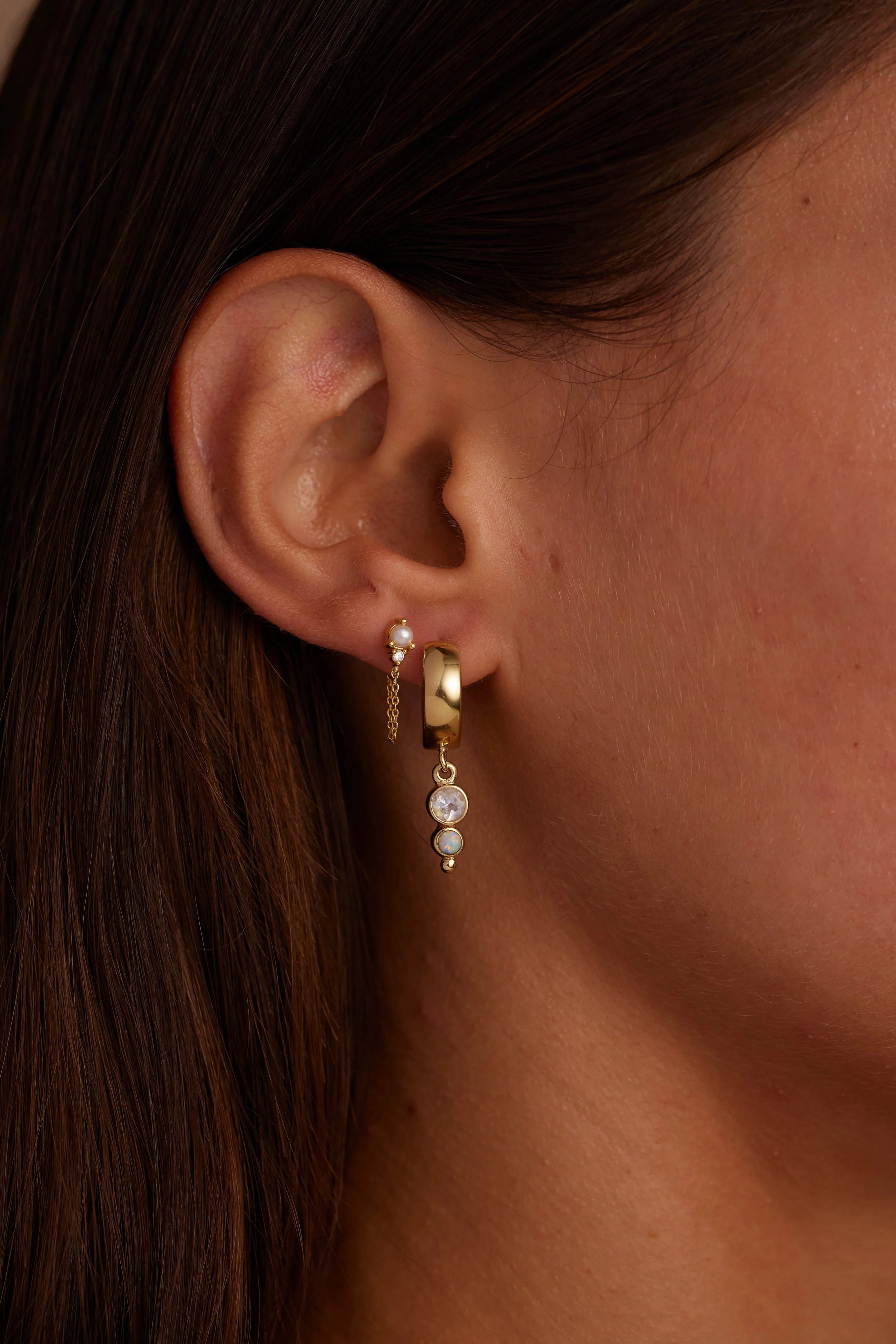 TONI MAY CORA OPAL MOONSTONE HUGGIES - GOLD