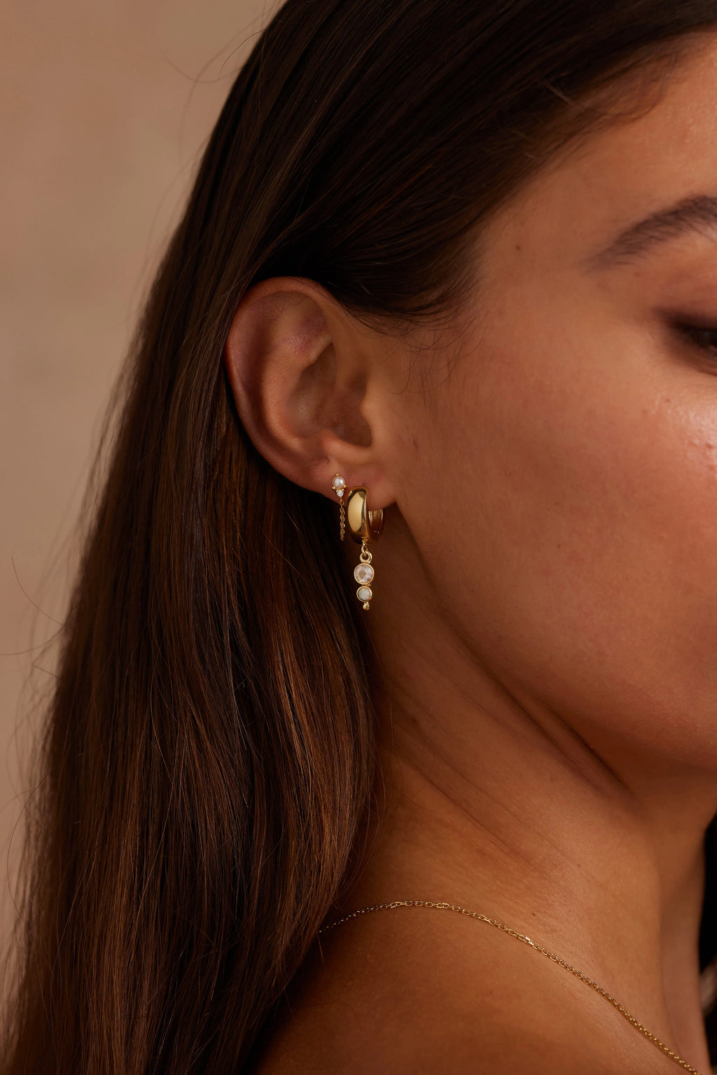 TONI MAY CORA OPAL MOONSTONE HUGGIES - GOLD