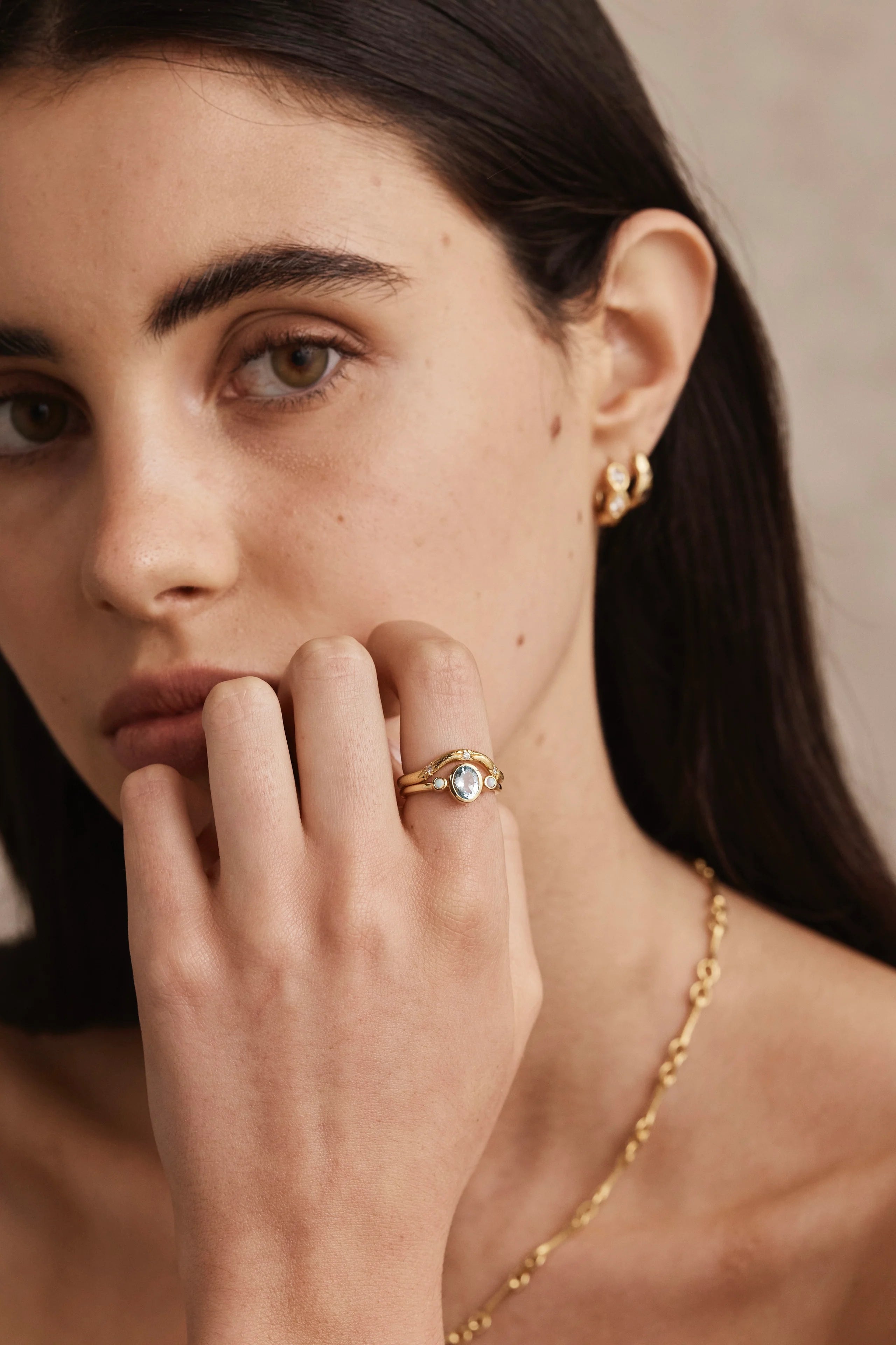 TONI MAY SOPHIA STACKER - TOPAZ BLUE/ GOLD