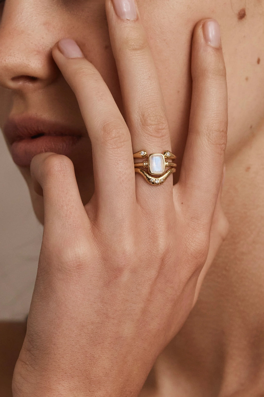 TONI MAY ROMY STACKER RING - MOONSTONE/GOLD