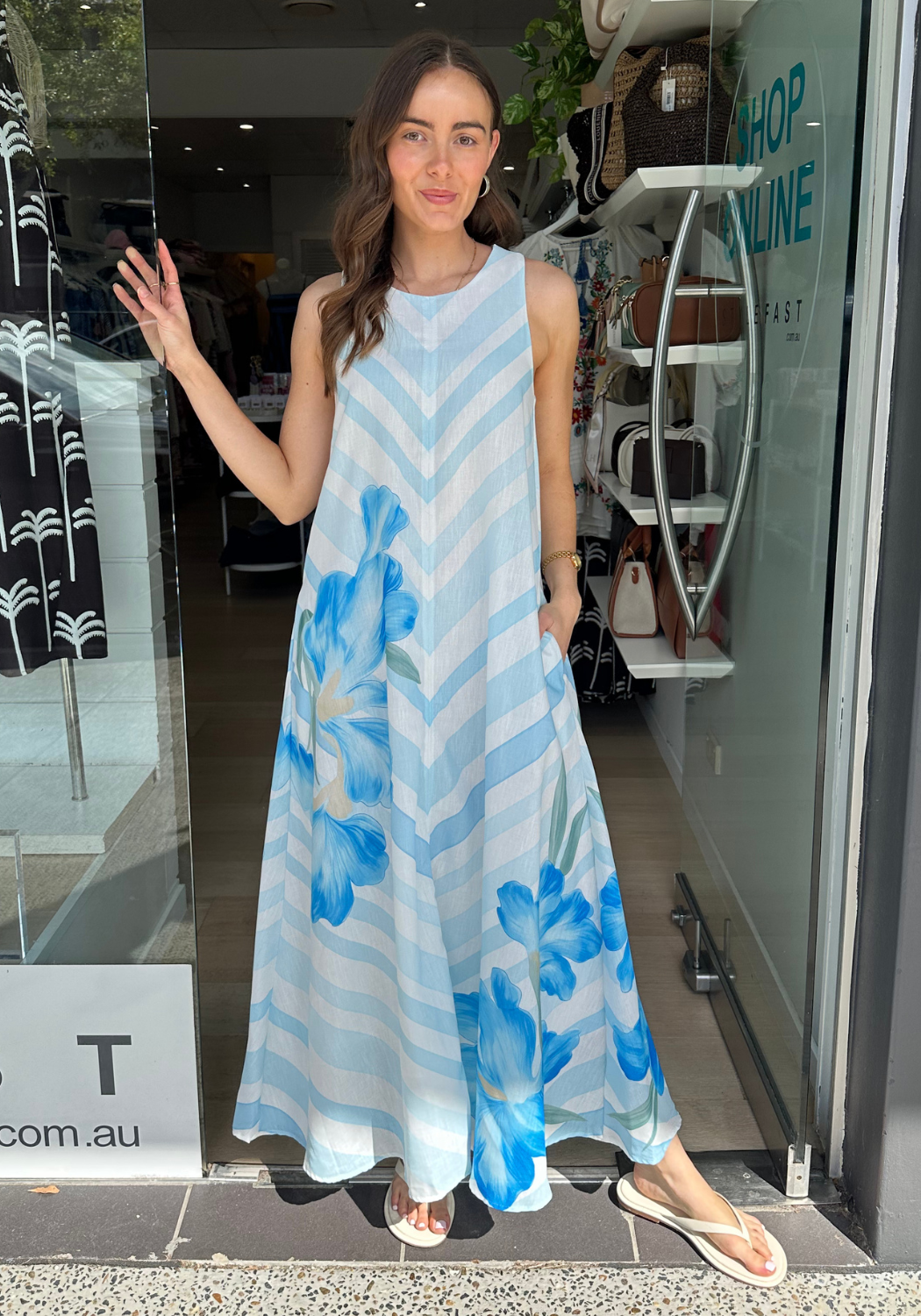 NAOMI MAXI A-LINE DRESS - BLUE FLORAL