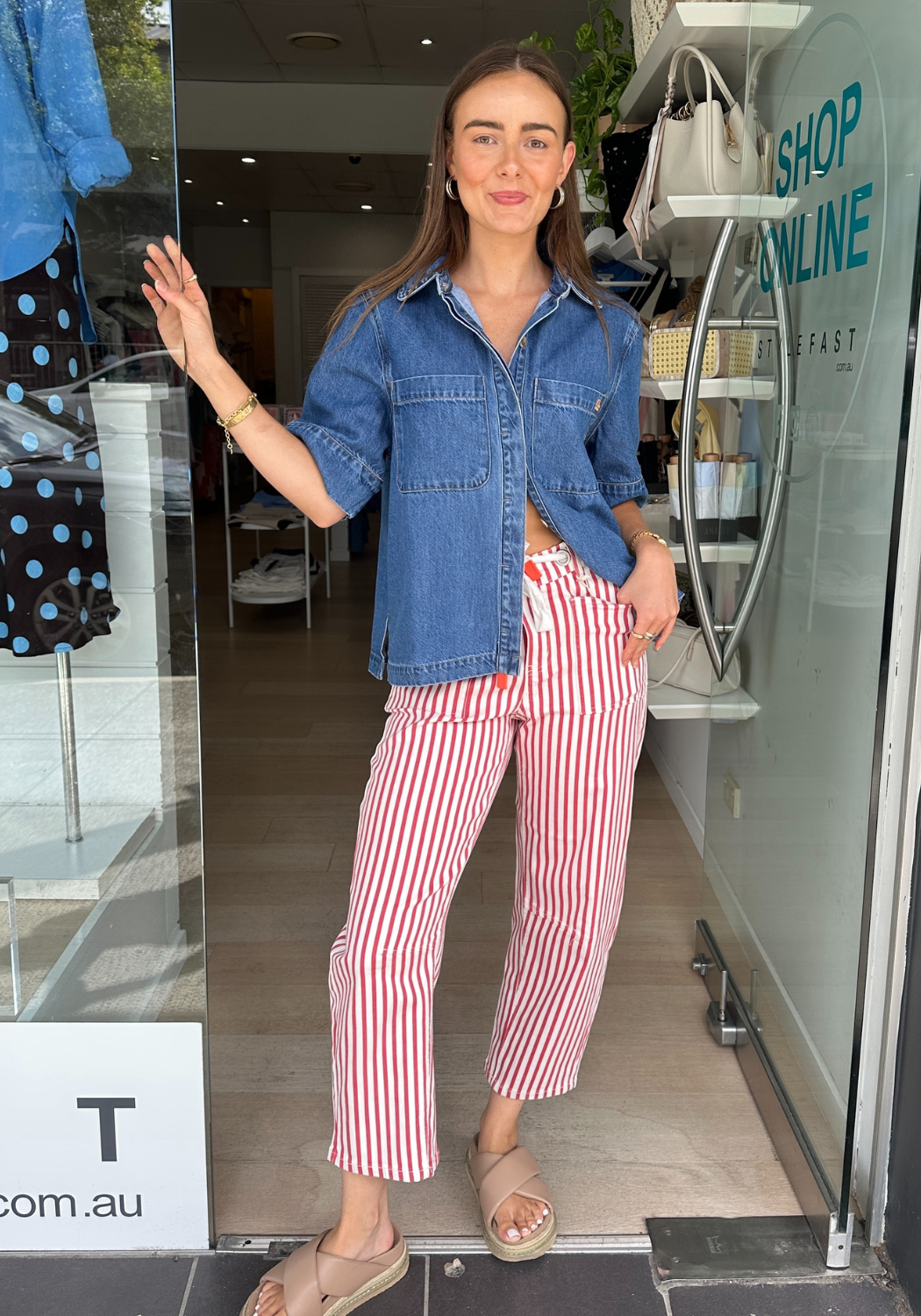 CARTER BARREL JEAN - RED STRIPE