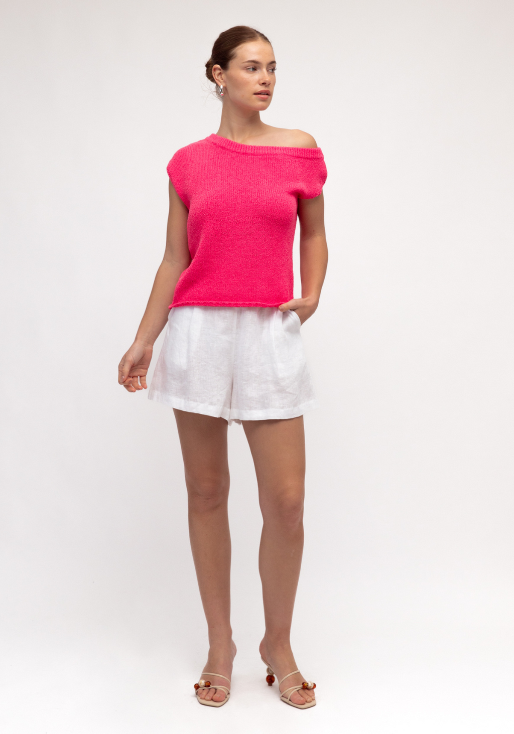 MADISON OFF THE SHOULDER KNIT TOP - HOT PINK