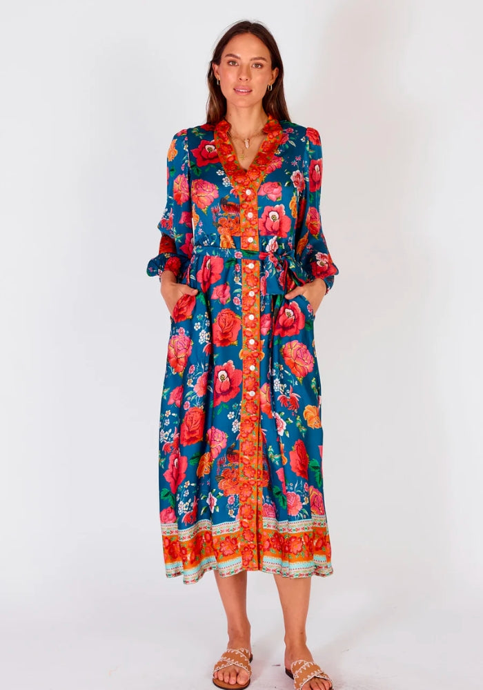 Load image into Gallery viewer, RUBYYAYA MEXICAN FLOWER MAXI DRESS - MULTI PRINT