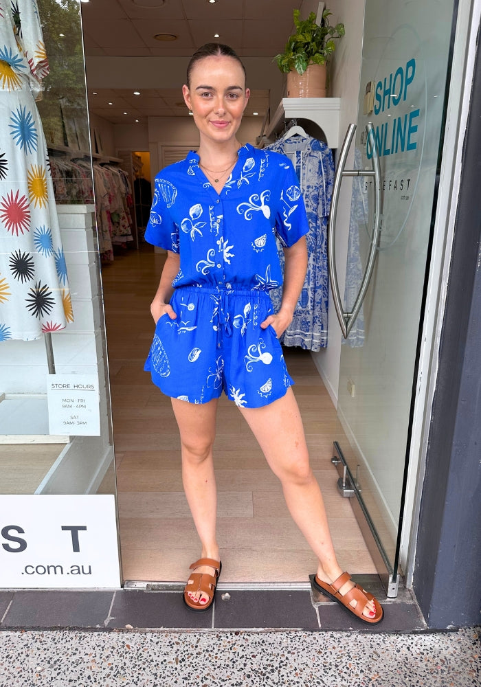 Load image into Gallery viewer, CLAUD PLAYSUIT - COBALT PRINT