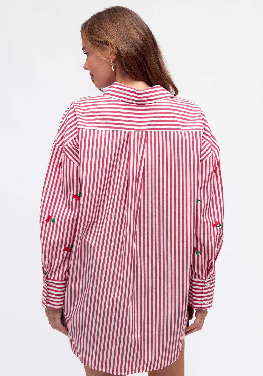 KIMMY BUTTON THROUGH SHIRT - RED STRIPE
